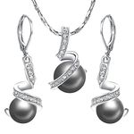 Yoursfs Grey Pearl Necklace and Earrings Set for Women Infinity Crystal Paved 18ct White Gold Plated Jewellery Sets