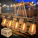 Skeerei 30M Outdoor String Lights Mains Led Garden String Festoon Lights with 50 Hanging LED Vintage Lights 2700K, Durable Patio Lights String for Pegola, Backyard,Terrace, Party, Wedding