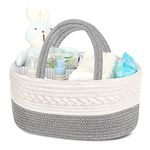 Maliton Nappy Caddy，Cotton Rope Newborn Essentials Diaper Caddy，Sturdy Portable Nursery Baby Caddy Storage Basket with Removable Compartments，Nappy Organiser as Baby Shower Gifts for Newborn, Grey