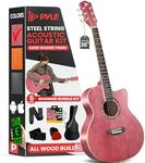 Pyle Acoustic Guitar Kit, 3/4 Junior Size All Wood Steel String Instrument for Beginner Kids, Adults, 36" Deep Ruby