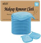 HOMEXCEL Makeup Remover Cloth 12 Pack,Reusable Makeup Remover Pads,Washable Ultra Soft Facial Cleansing Cloths For All Skin Types,5 X 5 In,Blue