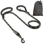 Sweetie Rope Dog Lead - Strong Leash Black with 2 Comfortable Padded Handles 5 FT for Medium & Large Size Pets - Reflective, Weather Resistant & O-Ring. Black