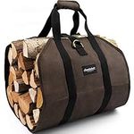 AMAGABELI GARDEN & HOME Fireplace Carrier Waxed Canvas Fire Place Sturdy Wood Carring Bag with Handles Security Strap for Camping Indoor Firewood Logs Tote Log Holder Birchwood Stand