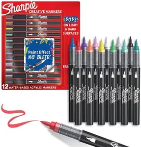 Sharpie Creative Paint-like Brush Tip Acrylic Markers, Assorted Colors, 12 Count, Perfect for Art and Craft Supplies