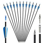 REAWOW 12pcs Archery Carbon Arrows 30 inch Hunting Targeting Arrows with Replaceable Arrowhead for Recurve Bow Compound Bow Target Practice Outer Diameter 7.6mm