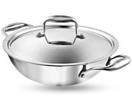 Vinod Platinum Triply Stainless Steel Kadai with Lid (28cm, 3.7L) | 2.5 mm Thick | Triply Kadai with Heavy Bottom | Induction Friendly Triply Stainless Steel Cookware Kadhai | 5 Year Warranty