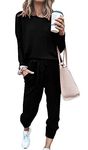 Women's Lounge Wear 2 Piece Home Suit Cozy Jogging Suit Sporty Pants with Drawstring and Pockets Black