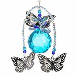 H&D Blue Crystal Ball Prism Rainbow Pendant With Metal Butterfly Hanging Glass Sun Catcher