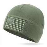 American Flag Fleece Watch Cap, USA Multi-Season Army Military Tactical Beanie, Winter Warm Beanie, Forest Green, L