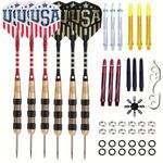 Steel Tip Darts Set - Professional Darts Steel Tip for Dartboard - Includes Brass Barrels + Plastic & Aluminum Shafts + Rubber O'Rings + Flights + Darts Sharpener + Wrench (22g-USA B-STC10450)