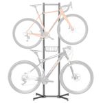 CXWXC 2-/4-Bike Storage Rack with Basket - Bike Rack Garage for Road, Mountain and Hybrid Bike Garage & Home (For 2 bikes), TY-GJ001-USA