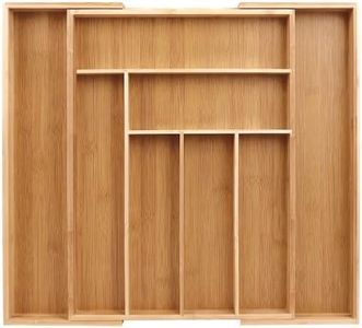 Sosayet Bandeja de bambú, Extensible, con 6 a 8 compartimentos, organizador para cubiertos, para utensilios de cocina
