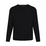 Trutex Plain V Neck Jumper 100% Cotton Unisex | Standard Fit Long Sleeve School Jumpers (Small, Black)