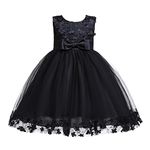 Weileenice Little Girl Flower Lace A-line Party Dresses Black Junior Girls Bridesmaid Prom Dress Toddler Princess Wedding Pageant Funeral Elegant Ball Gown Halloween 2-3 Prom Gala Concert Photo Shoot