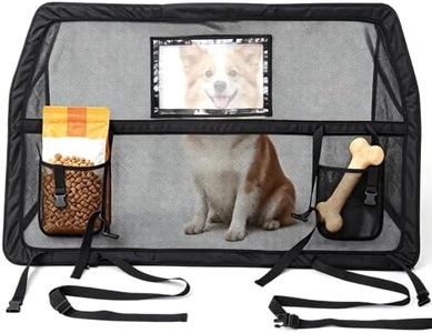 56'' Dog Car Barrier for SUV & Trucks, Escape-Proof Universal Mesh Car Pet Divider, Heavy-Duty Dog Barrier for Cargo Area, with Transparent High-Visibility Window and 2 Mesh Storage Pockets