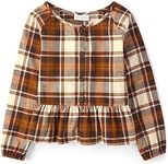 The Children's Place Girls' Long Sleeve Woven Fashion Top, HAY Stack, Large