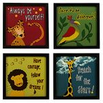 Indianara 4 Piece Set of Framed Wall Hanging Kids Motivational Study Room (1034) Decor Art Prints 8.7 inch X 8.7 inch Without Glass