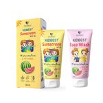 HealthBest Kids Multivitamin Sunscreen Face Wash Combo - SPF 30, 100ml, Watermelon Extracts - Gentle, Organic, Tear-Free, Paraben-Free, Sensitive Skin, Daily Skin Care for All Skin Types