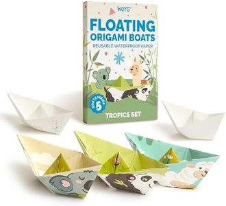 WOYS Floating Origami Boats | Waterproof Premium Reusable Paper | Screen-Free Summer Toy & Gift | DIY Origami Kit | 5 Sheets | Bath, Pool & Beach Play