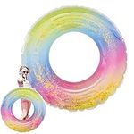 Pukitt Swimming Ring for Kids, Transparent Kids Rubber Ring Inflatable Ring with Sequin, Leak-proof Pool Floats for Kids 4-9 Years(Rainbow)