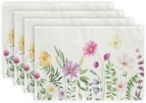 ARKENY Spring Flowers Butterfly Placemats 18x12 Inches Set of 4, Floral Farmhouse Seasonal Indoor Outdoor Anniversary Table Mats Decoration for Home