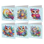 SPEPROECO 6Pcs Diamond Art Painting Greeting Cards Owl Diamond Art Postcard Art Crafts, Diamond Art Painting Blank Greeting Cards Glitter Cards for Christmas Family and Friends