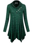 Cestyle Womens Long Sleeve Cowl Neck Asymmetrical Hemline Flowy Tunic Top - green - S