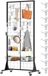 DEYEGELEA 2'x5.5' Ft Gridwall Panel Display Stands Heavy Duty Floor Standing Retail Display Rack with Triangle Base for Retail Art Show With 10 Hooks