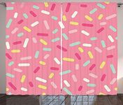 Ambesonne Pink and White Curtains, Abstract Pattern of Colorful Donut Sprinkles Tasty Food Bakery Theme, Living Room Bedroom Window Drapes 2 Panel Set, 108" X 90", Pink Yellow