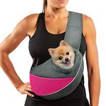 AOFOOK Dog Sling Carrier Anti - Pinch Hair Adjustable Breathable Mesh Sling Bag Carrier for Small Dogs Cats (Pink - Grey, M - Up to 7 lbs)