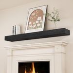 SAUMONIERES Fireplace Mantel Shelves 48 Inch Solid Wood Wall Mounted Long Floating Shelf Hollow, Black