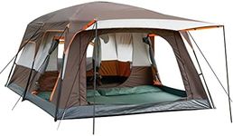 KTT Extra Large Tent 12 Person(Style-A),Family Cabin Tents,2 Rooms,Straight Wall,3 Doors and 3 Window with Mesh,Waterproof,Double Layer,Big Tent for Outdoor,Picnic,Camping,Family Gathering(Brown)