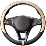 COFIT Breathable Car Steering Wheel Cover Universal Microfiber Leather Protective Wrap Size M 37-38cm Black and Beige