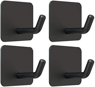 VIS'V Adhesive Hooks Black Stainless Steel Self Adhesive Hooks Heavy Duty Waterproof Wall Hangers Without Nails Kitchen Bathroom Shower Wall Sticky Hooks For Towel Robe Loofah Key Utensils - 4 Packs
