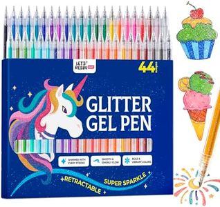 LET'S RESIN PAINT Glitter Gel Pens,44 Metallic Sparkly Colors Glitter Pens,Quick-Drying Gel Ink Pen,Retractable Colored Gel Pen for Adult Coloring Books,Valentine’s Day Gifts,Easter Basket Stuffers