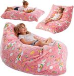 Kids Bean Bag Chair Bed, 3 in 1 Memory Foam Filled Bean Bag Sofa with Removable Cover for Playroom Daycare Bedroom, Toddlers Lazy Floor Mattress Lounger for Boys Girls, Glowing Dinosaur (Pink)