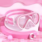 COOLOO Kids Swimming Goggles with Nose Cover, Elastic Fabric Strap Goggles Kids Swim 180° Panoramic Anti-Fog No-Leaking Tempered Glass Snorkel Mask for Boys Girls 6-14