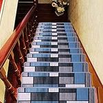 HQCHOOSE Stair Treads Carpet 13 PCS Non Slip Staircase Runner Mat 8 inch x 30 inch for Wooden Marble Stair Blue Grey Step Rug with Safety Anti Skid Grips Back [ Extra Tape Provided ] Kid Elder Pet Friendly