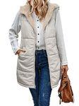 Famulily Reversible Vests for Women Warm Winter Coat Outerwear Cosy Loose Sleeveless Hooded Vest Full Zip Long Fleece Jacket with Pockets Khaki M