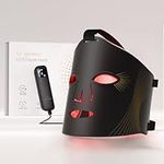 Umitec LED Face Mask, Red Light Therapy Mask, Five Modes Red & Blue LED, Remote Control, 4000mAh, Storage Bag, Head Strap, Eye Pads(S/M/L), Office and Home Use, Gift for Mother, Girls(Black)