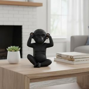 EVIDECO French Home Goods Wise Monkey Hear No Evil Statuette Resin Black Gold