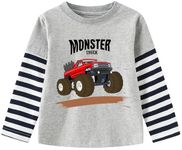Boys Age 3-4 Years for Long Sleeve T-Shirt Tops Toddler Kids 100% Cotton Moster Truck Crewneck Grey Tee Shirts Clothes