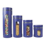 Home Basics Retro Kitchen Canisters For Countertop (4 Piece Set) Navy Glass with Metal Finish; See-Through Windows; Great For Flour, Coffee, Sugar, Dry Ingredients, Snacks