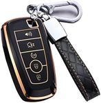 Cacacar for Ford Key Fob Cover with keychain, for Explorer Bronco Escape Edge Expedition Mustang F150 Fusion Ranger Lincoln Premium Soft TPU Full Protection Key Case Remote Key Holder (Size B-Black)