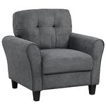 Giantex Modern Mid-Century Accent Chair - Linen Living Room Chair with Tufted Back, 7" Thick Cushion, Max Load 400 lbs, Upholstered Armchair with Non-Slip Foot Pads, Club Chair for Bedroom, Grey