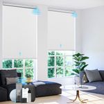 Motorized Roller Blinds with Remote Control【Solar Panel Included】 100% Blackout Smart Blinds Automatic Blinds for Windows Cordless Electric Shades Compatible with Alexa White,35" W*72" H