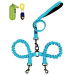 Dual Dog Leash,Double Dog Leash,360°Swivel No Tangle Double Dog Walking & Training Leash,Comfortable Shock Absorbing Reflective Bungee for Two Dogs with Waste Bag Dispenser and Dog Training clicker