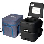 RETRUE Portable Toilet Camping Porta Potty with Brush, 5.3 Gallon Leak-Proof Indoor Outdoor Toilet, Upgraded Flushing Handle Pump, for RV Travel, Boat and Trips with Bag, Black