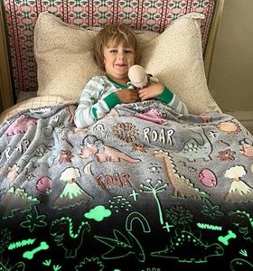 Kids Glow in The Dark Dinosaur Blanket - Dinosaur Blanket for Boys - Kids Fleece Blankets - Soft Kids Throw Blanket 50"x60"