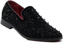 SPK24 Men Vintage Spikes Sparkle Formal Tuxedo Stage Fashion Slip On Loafer Dress Shoes (12 D(M) US, Black)